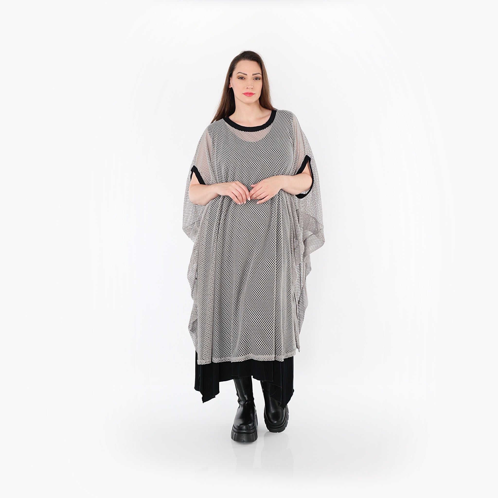  AKH Fashion Überwurf in gerader Form, aus Baumwolle, 1500.07100, Grau/Schwarz, Schick