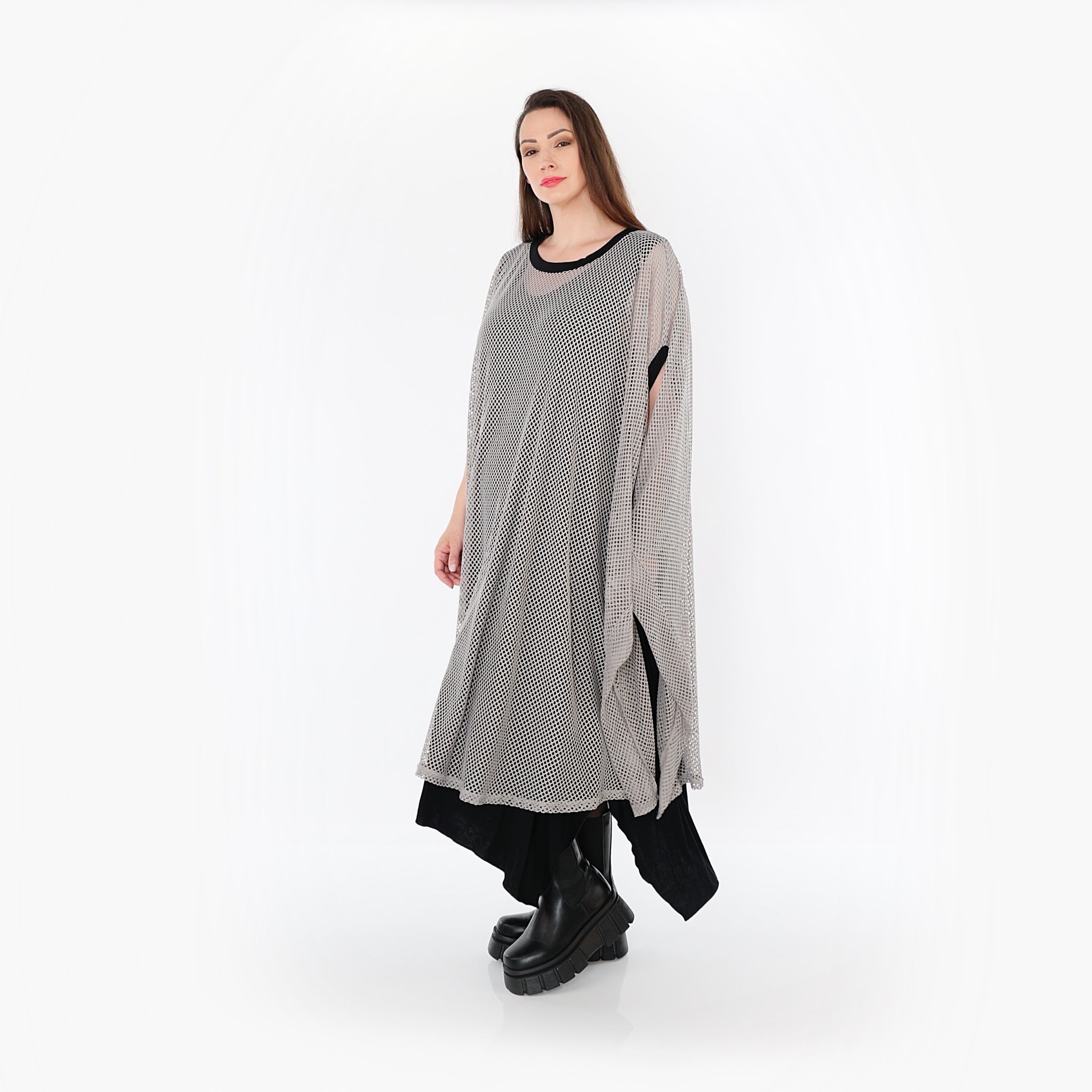 AKH Fashion Überwurf in gerader Form, aus Baumwolle, 1500.07100, Grau/Schwarz, Schick