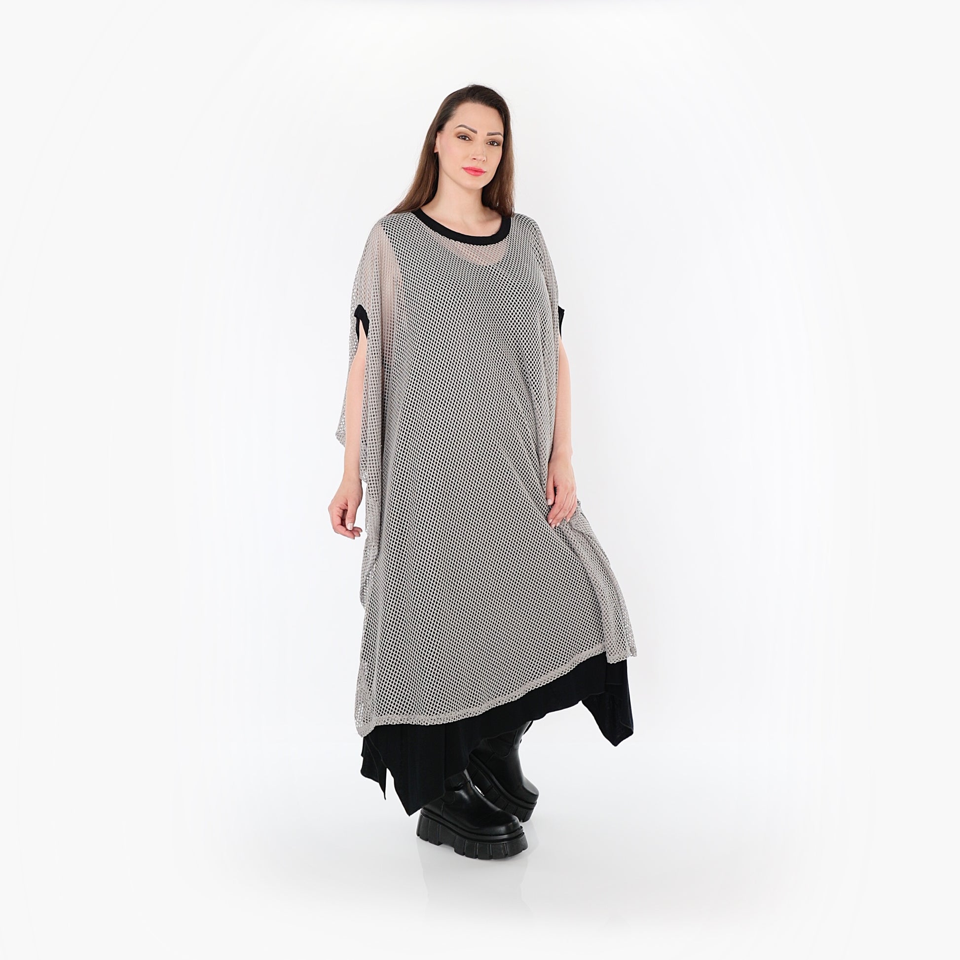  AKH Fashion Überwurf in gerader Form, aus Baumwolle, 1500.07100, Grau/Schwarz, Schick