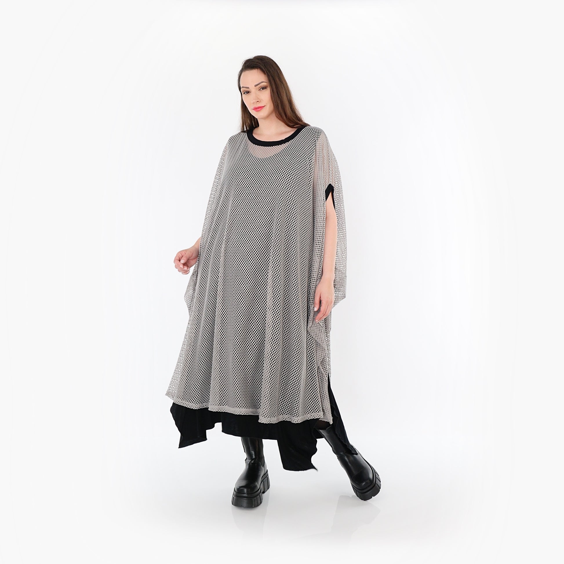  AKH Fashion Überwurf in gerader Form, aus Baumwolle, 1500.07100, Grau/Schwarz, Schick