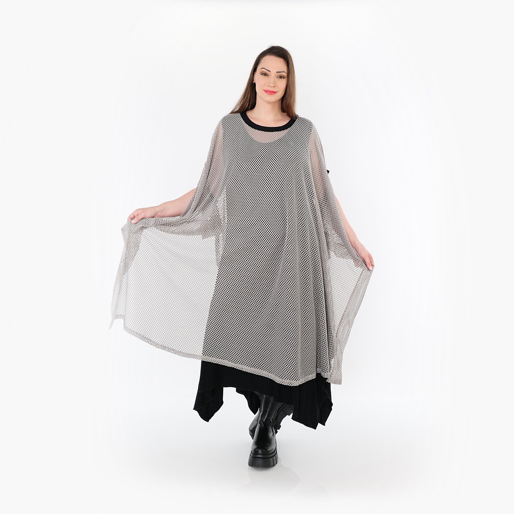  AKH Fashion Überwurf in gerader Form, aus Baumwolle, 1500.07100, Grau/Schwarz, Schick