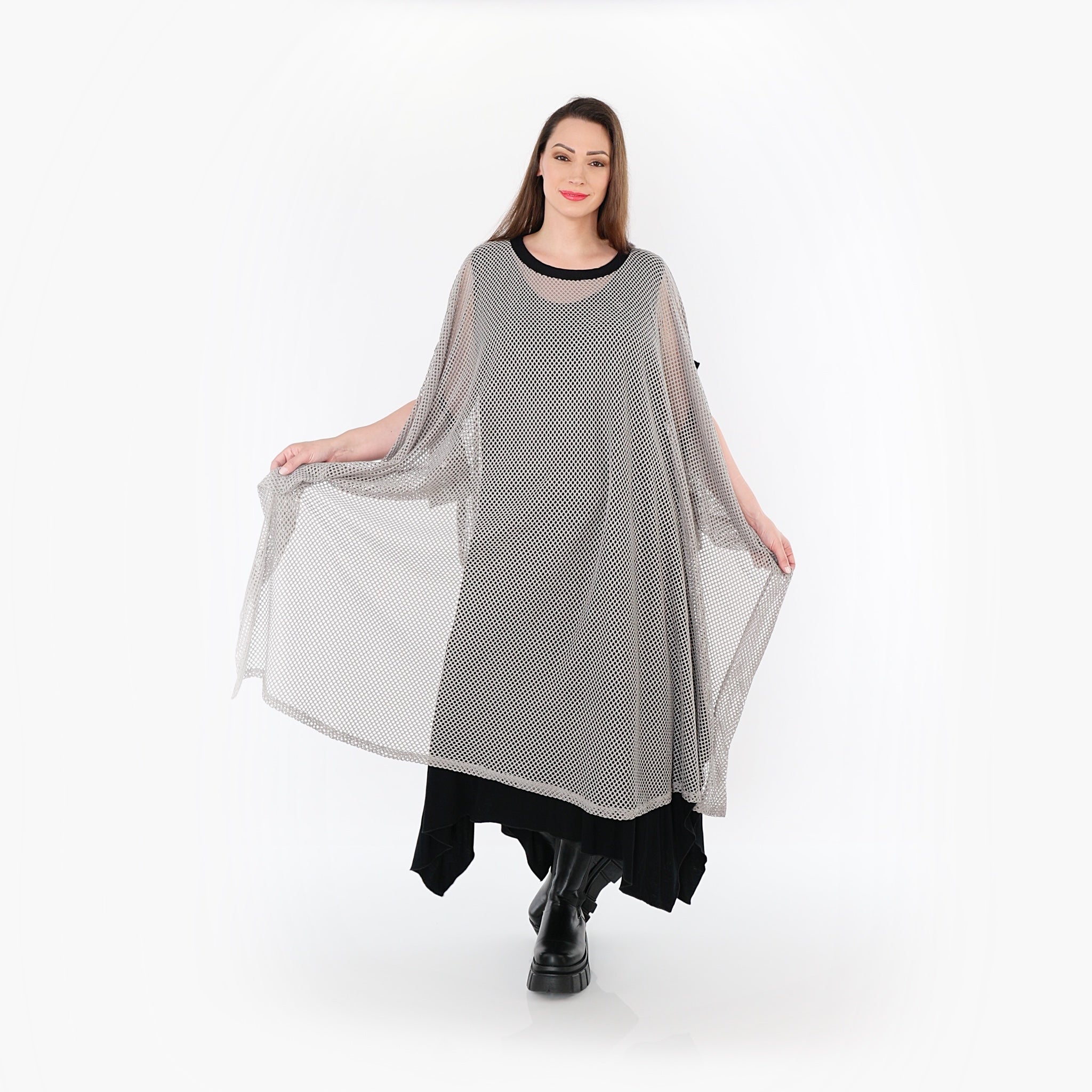  AKH Fashion Überwurf in gerader Form, aus Baumwolle, 1500.07100, Grau/Schwarz, Schick