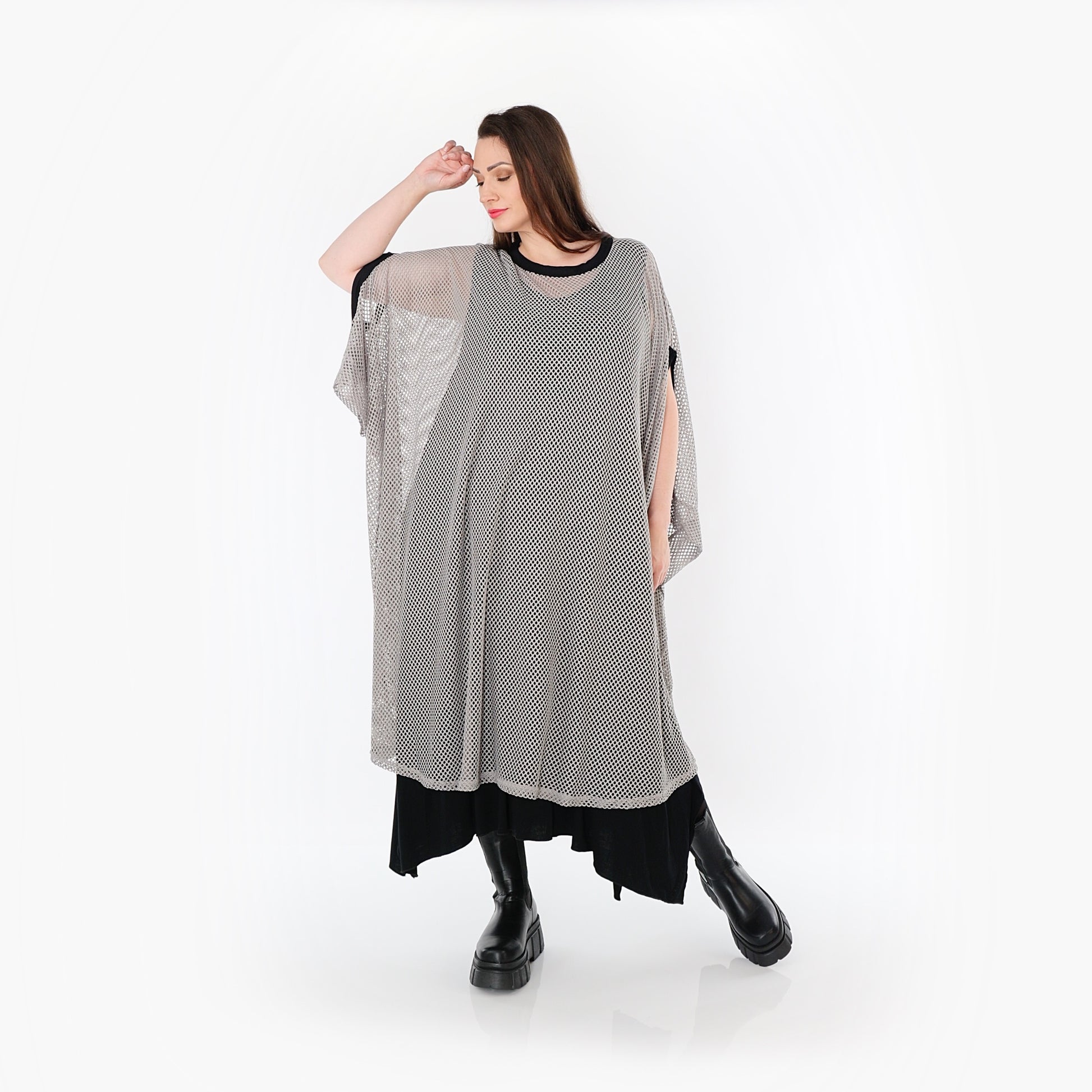  AKH Fashion Überwurf in gerader Form, aus Baumwolle, 1500.07100, Grau/Schwarz, Schick