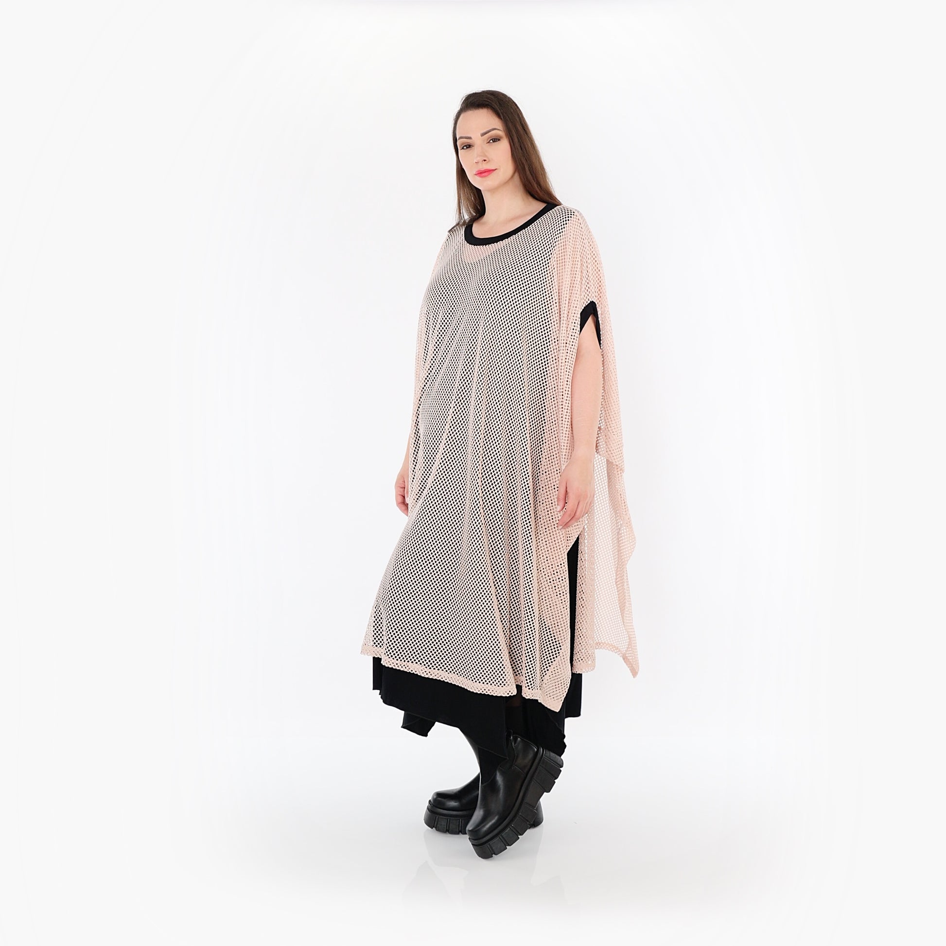  AKH Fashion Überwurf in gerader Form, aus Baumwolle, 1500.07100, Mauve/Schwarz, Schick