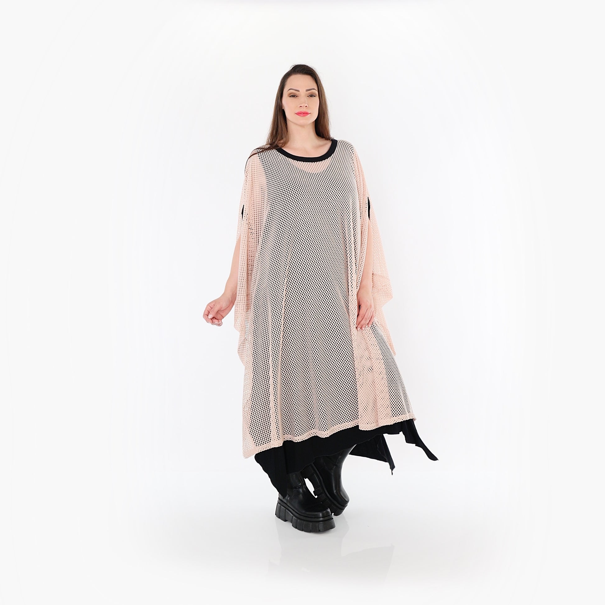  AKH Fashion Überwurf in gerader Form, aus Baumwolle, 1500.07100, Mauve/Schwarz, Schick