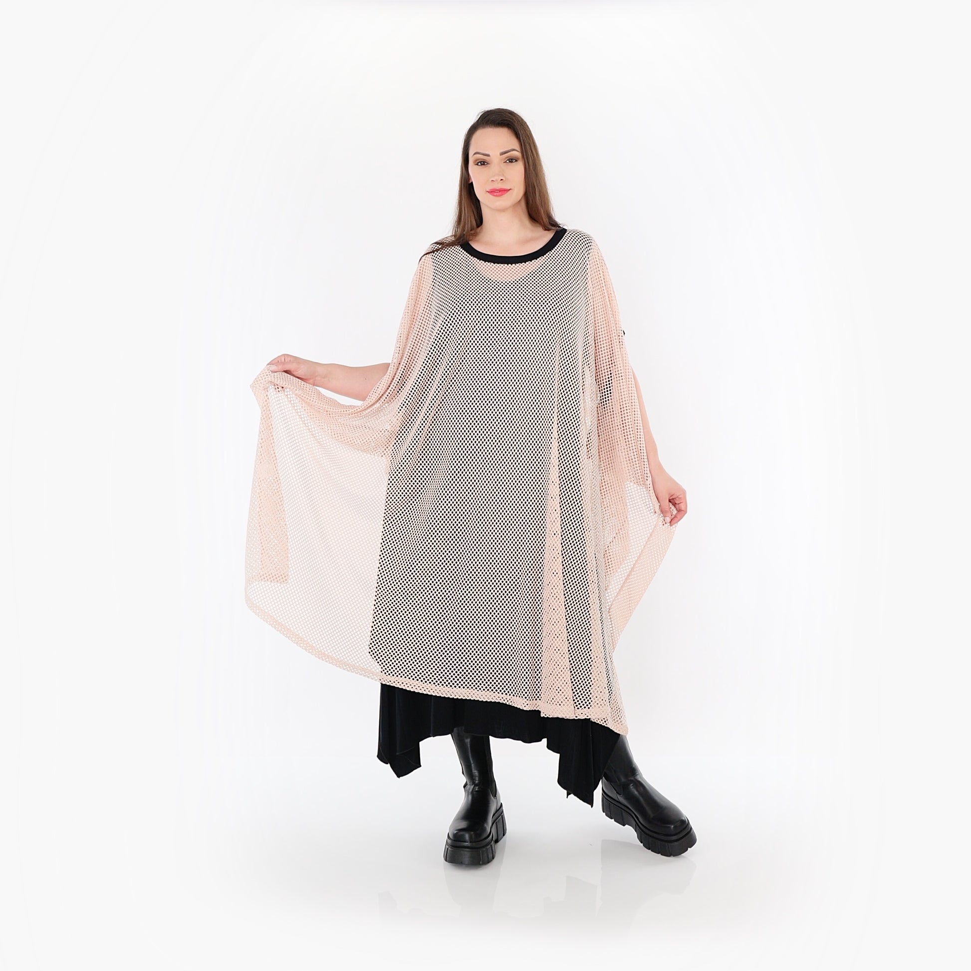  AKH Fashion Überwurf in gerader Form, aus Baumwolle, 1500.07100, Mauve/Schwarz, Schick
