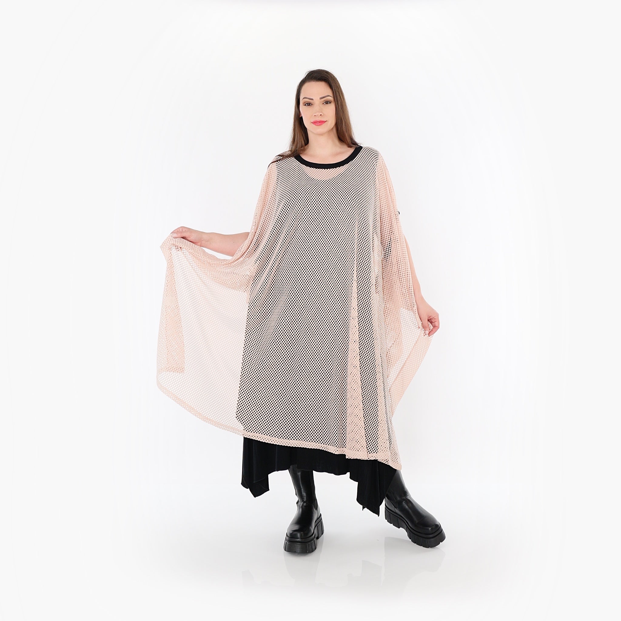  AKH Fashion Überwurf in gerader Form, aus Baumwolle, 1500.07100, Mauve/Schwarz, Schick