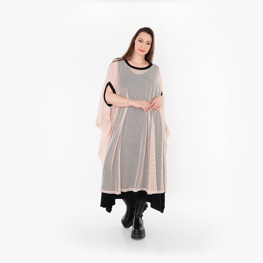  AKH Fashion Überwurf in gerader Form, aus Baumwolle, 1500.07100, Mauve/Schwarz, Schick