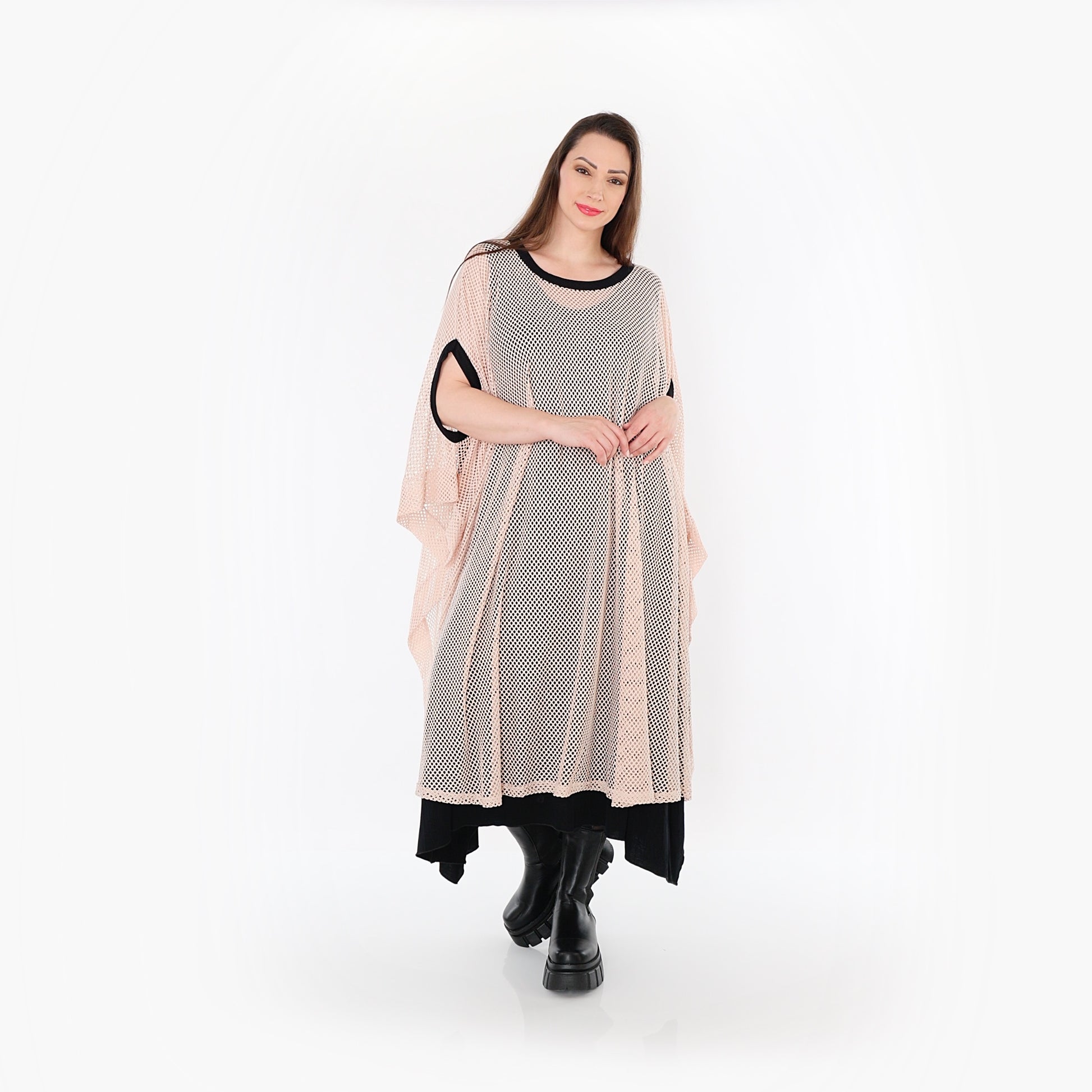  AKH Fashion Überwurf in gerader Form, aus Baumwolle, 1500.07100, Mauve/Schwarz, Schick