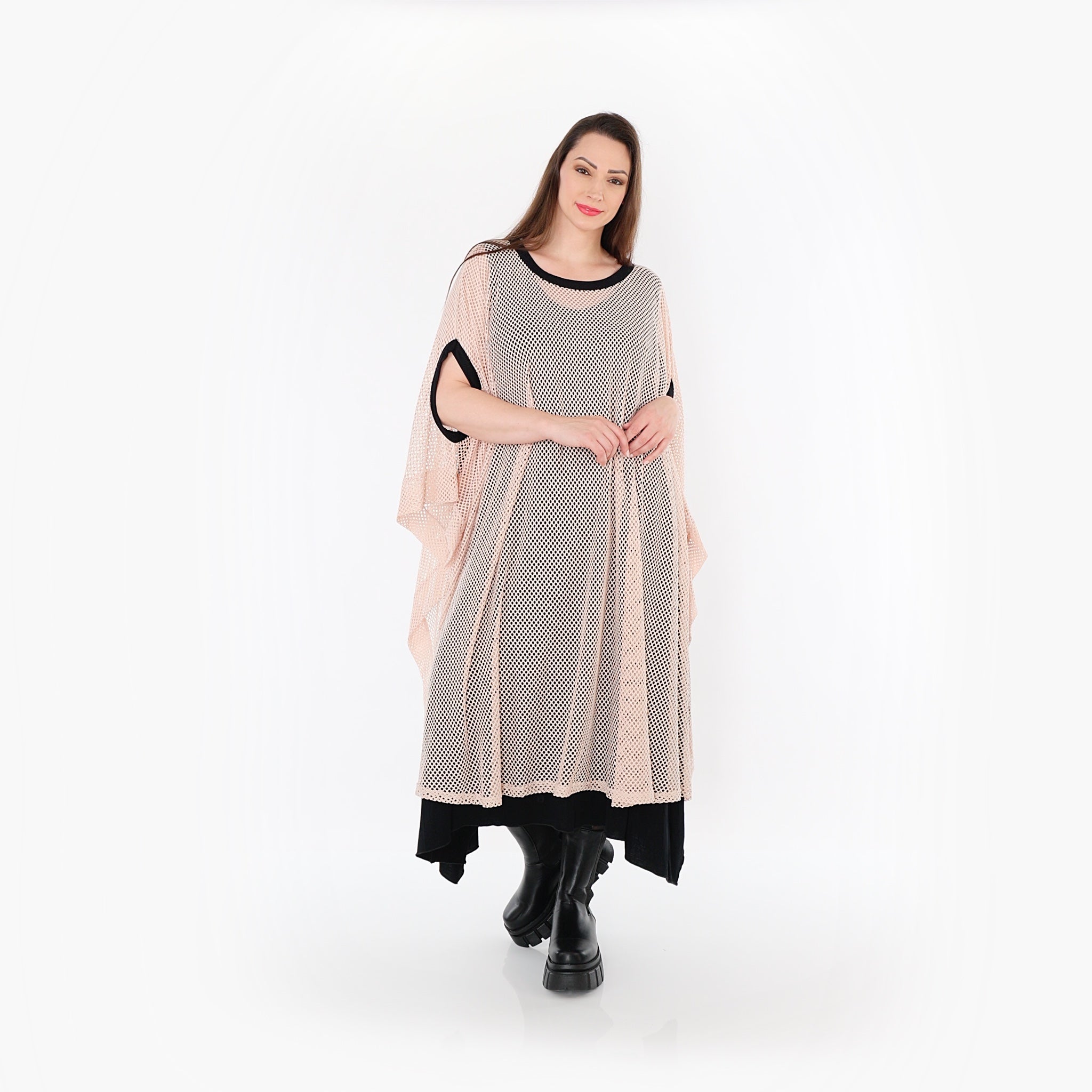  AKH Fashion Überwurf in gerader Form, aus Baumwolle, 1500.07100, Mauve/Schwarz, Schick
