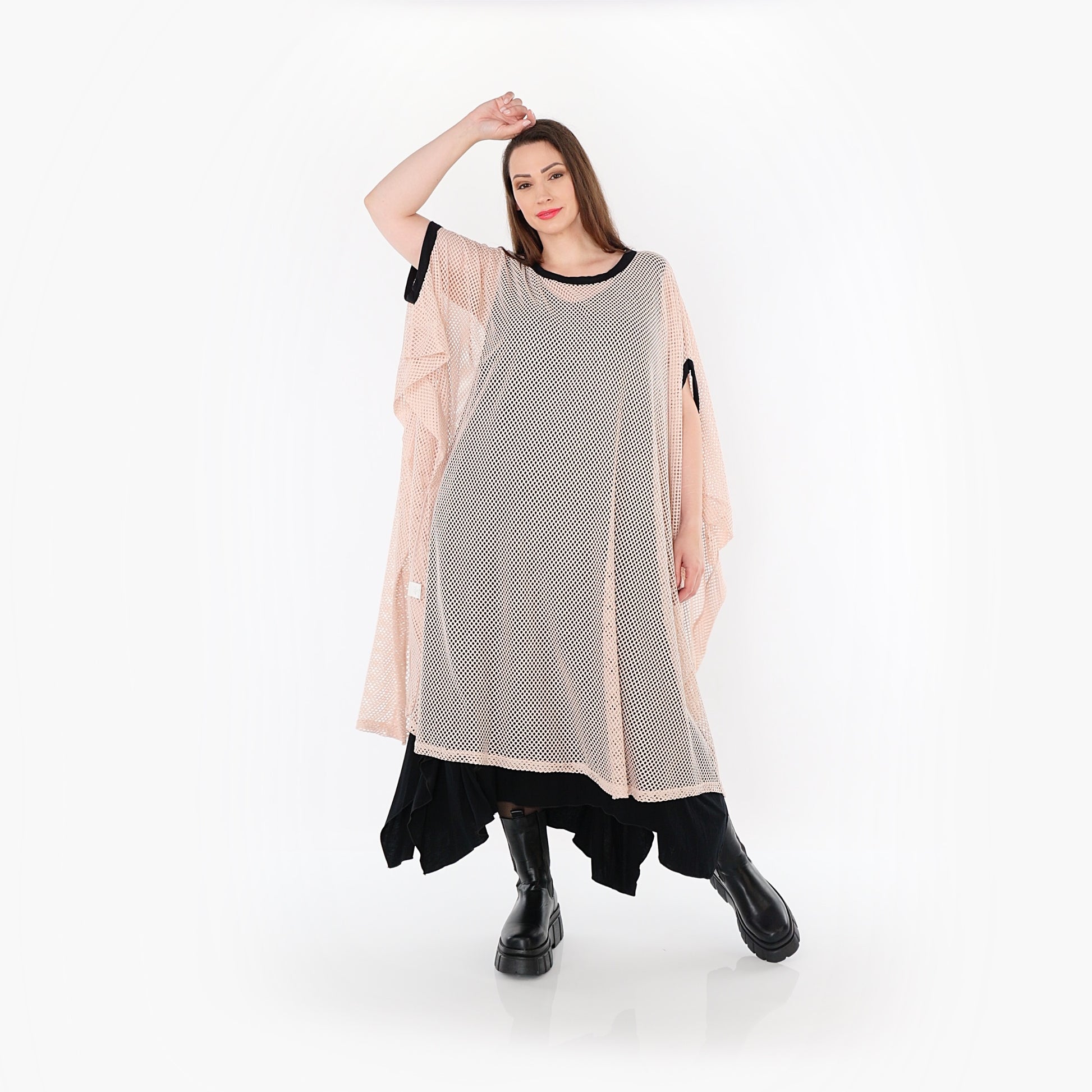  AKH Fashion Überwurf in gerader Form, aus Baumwolle, 1500.07100, Mauve/Schwarz, Schick