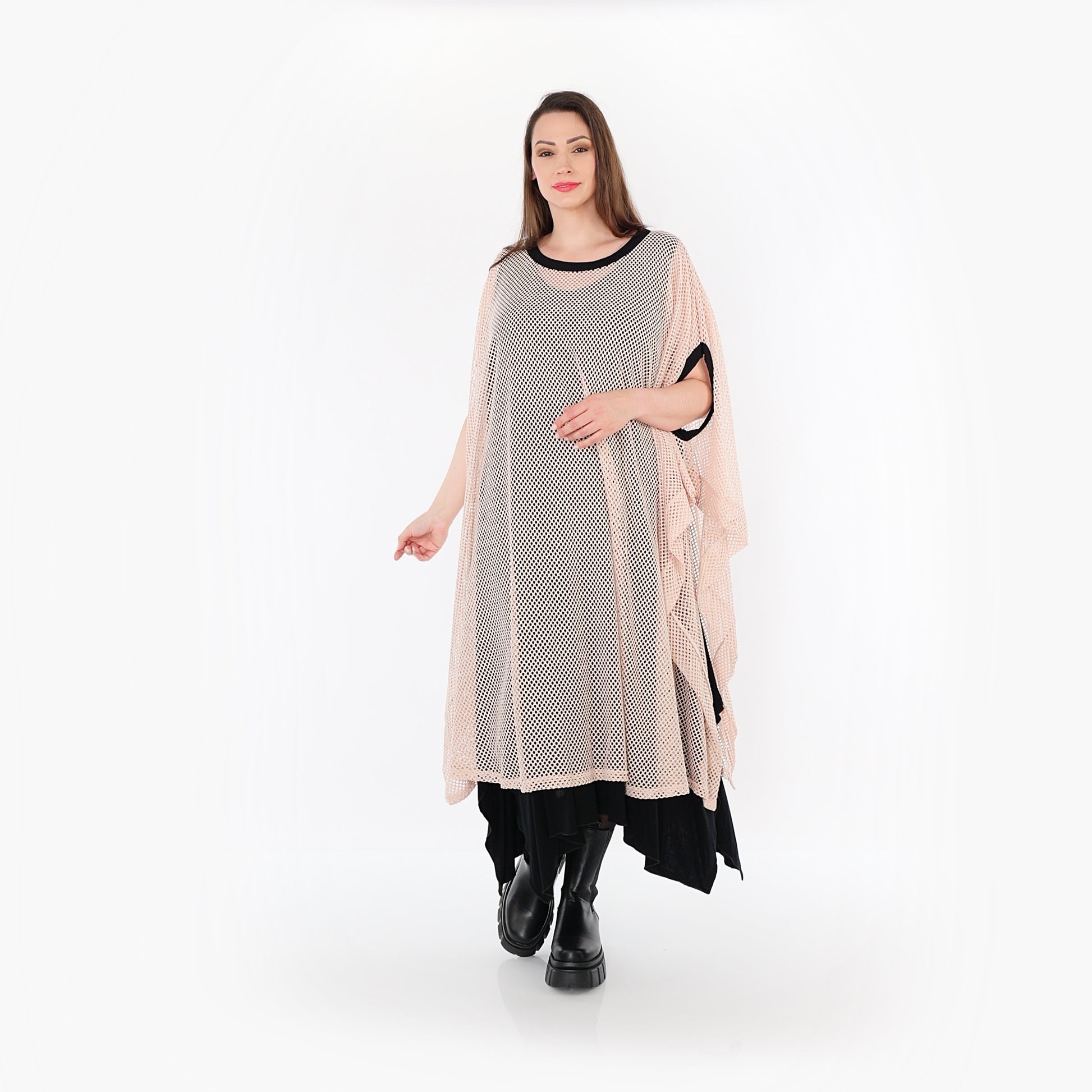  AKH Fashion Überwurf in gerader Form, aus Baumwolle, 1500.07100, Mauve/Schwarz, Schick