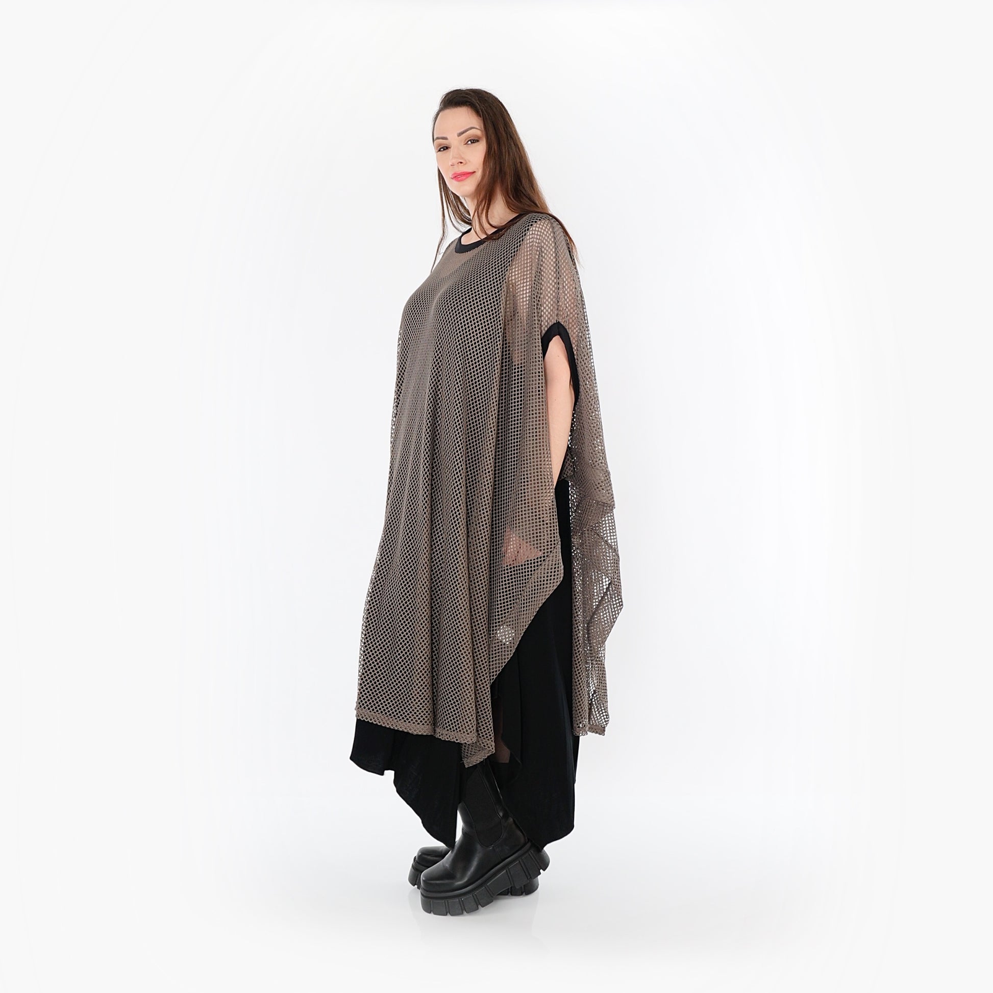  AKH Fashion Überwurf in gerader Form, aus Baumwolle, 1500.07100, Taupe/Schwarz, Schick