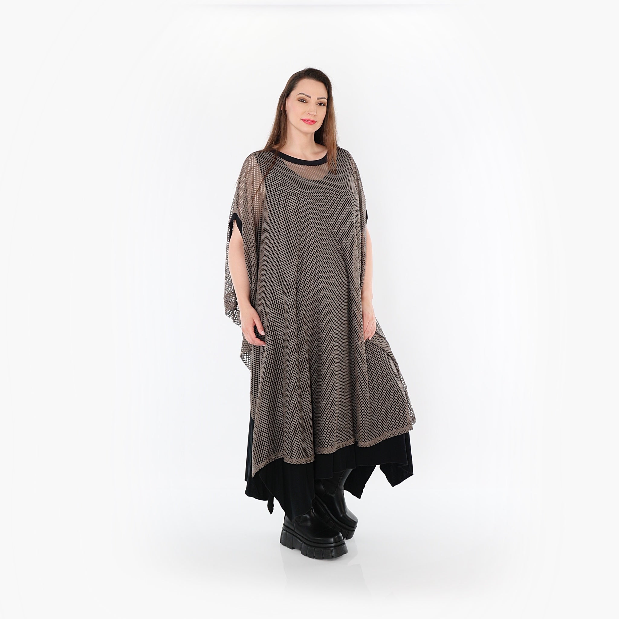  AKH Fashion Überwurf in gerader Form, aus Baumwolle, 1500.07100, Taupe/Schwarz, Schick