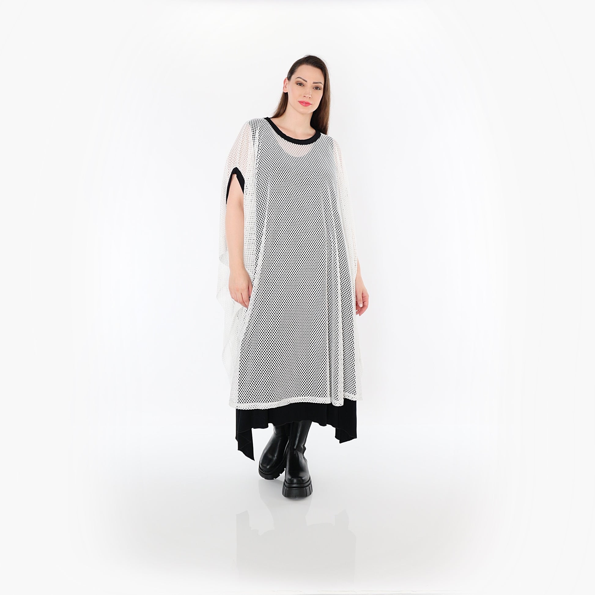  AKH Fashion Überwurf in gerader Form, aus Baumwolle, 1500.07100, Weiß/Schwarz, Schick