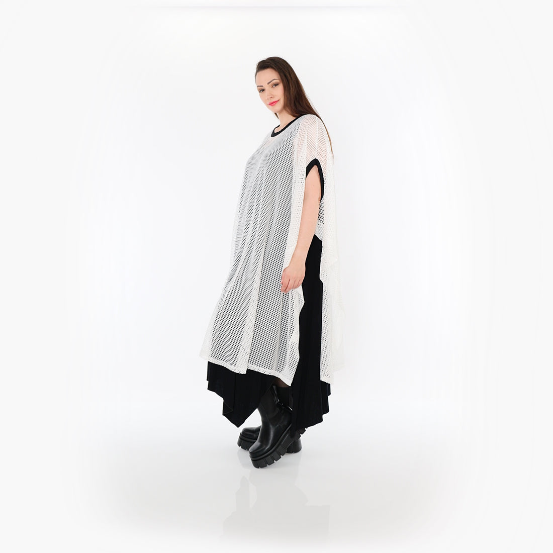  AKH Fashion Überwurf in gerader Form, aus Baumwolle, 1500.07100, Weiß/Schwarz, Schick