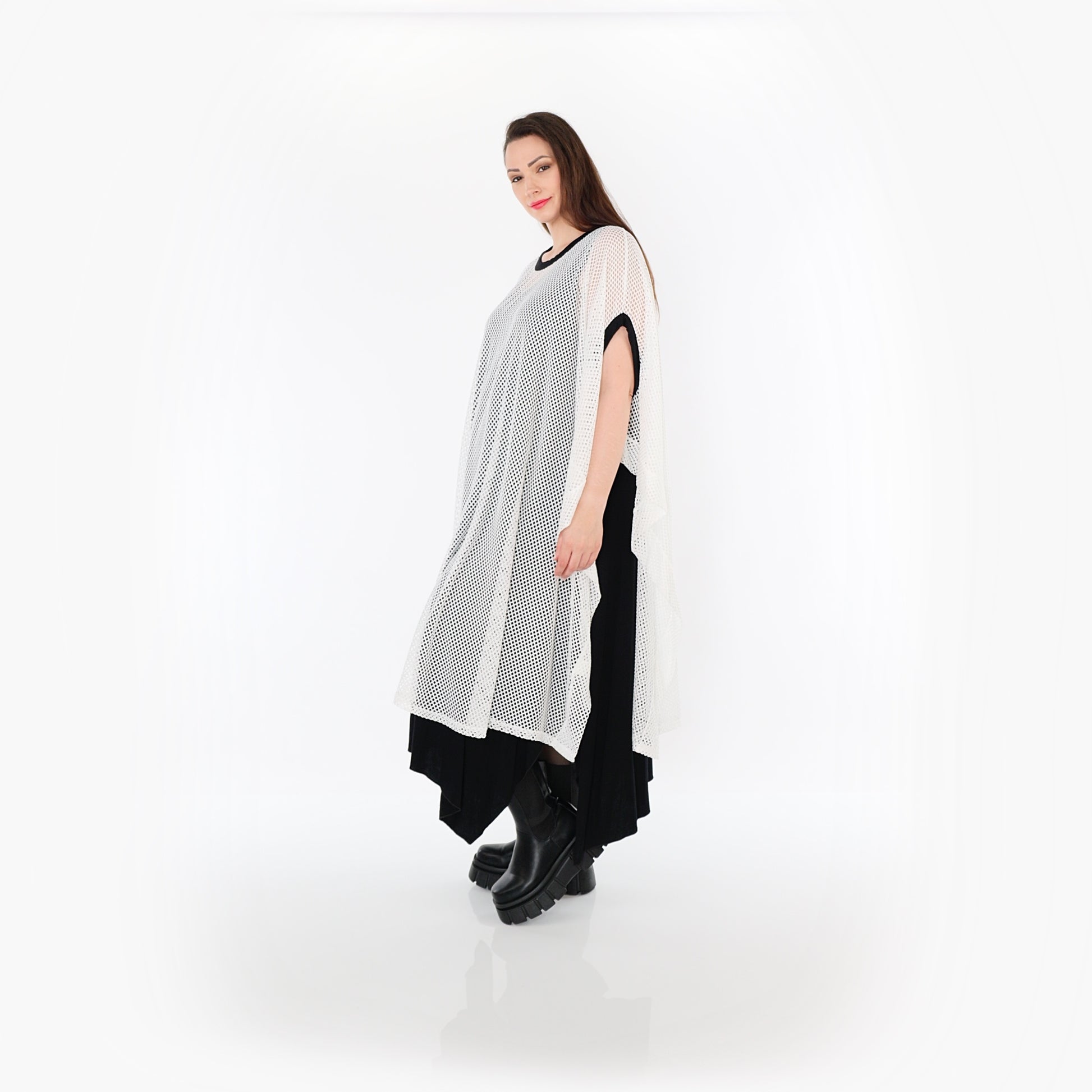  AKH Fashion Überwurf in gerader Form, aus Baumwolle, 1500.07100, Weiß/Schwarz, Schick