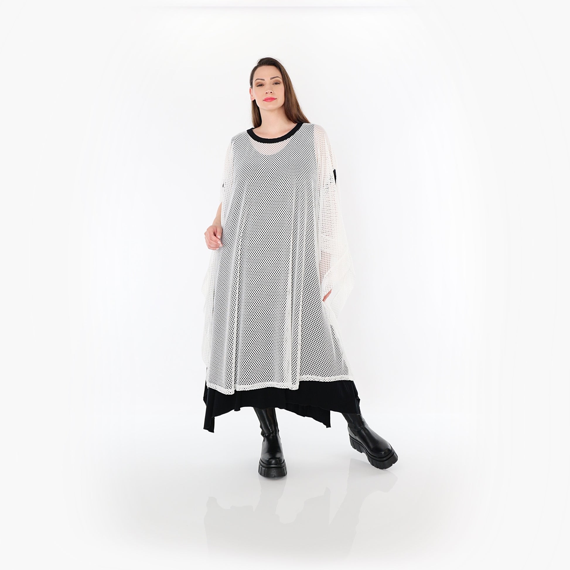  AKH Fashion Überwurf in gerader Form, aus Baumwolle, 1500.07100, Weiß/Schwarz, Schick