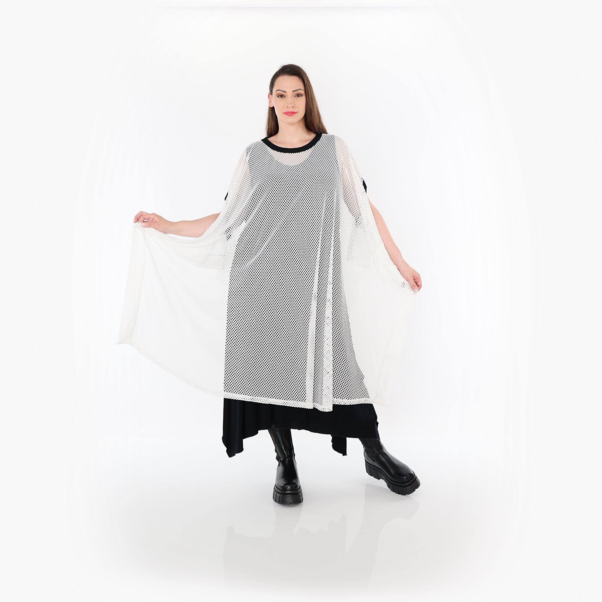  AKH Fashion Überwurf in gerader Form, aus Baumwolle, 1500.07100, Weiß/Schwarz, Schick