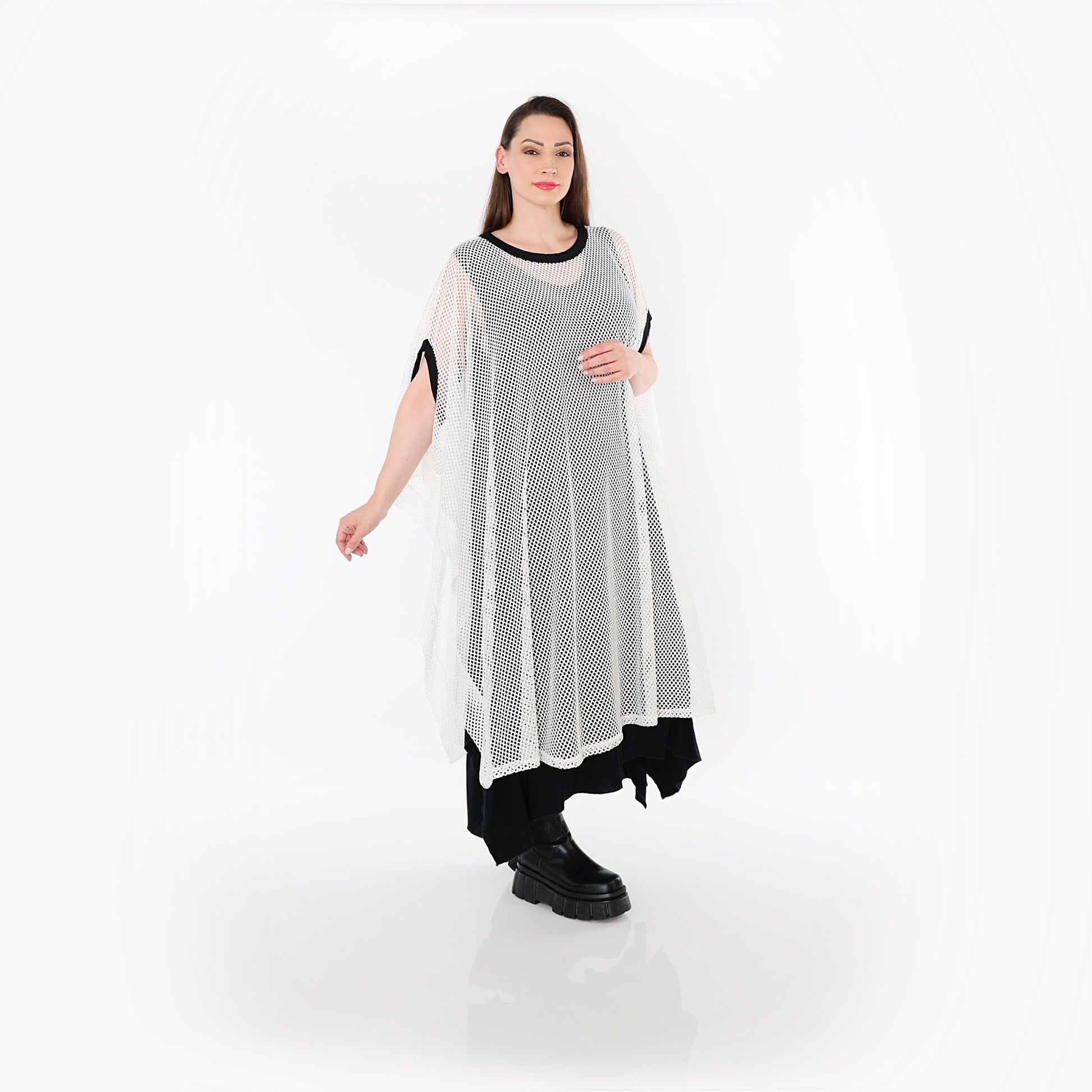  AKH Fashion Überwurf in gerader Form, aus Baumwolle, 1500.07100, Weiß/Schwarz, Schick
