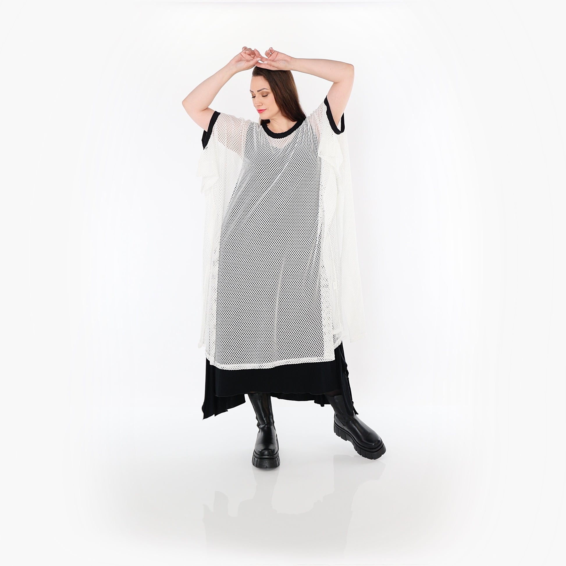  AKH Fashion Überwurf in gerader Form, aus Baumwolle, 1500.07100, Weiß/Schwarz, Schick