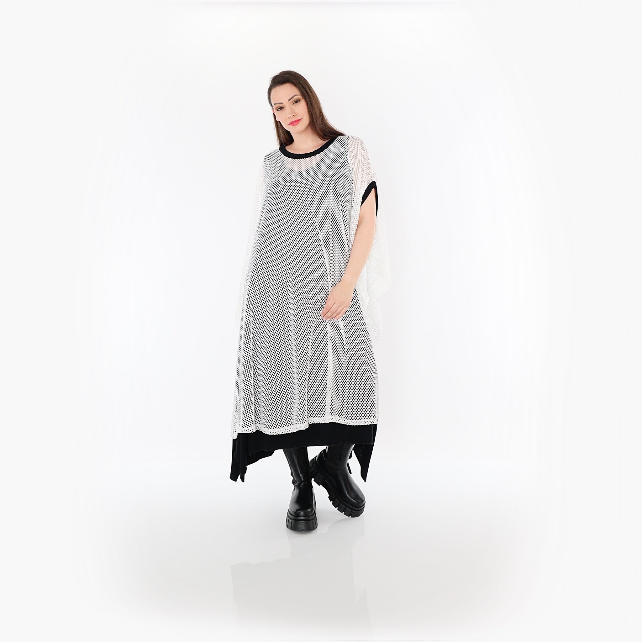  AKH Fashion Überwurf in gerader Form, aus Baumwolle, 1500.07100, Weiß/Schwarz, Schick