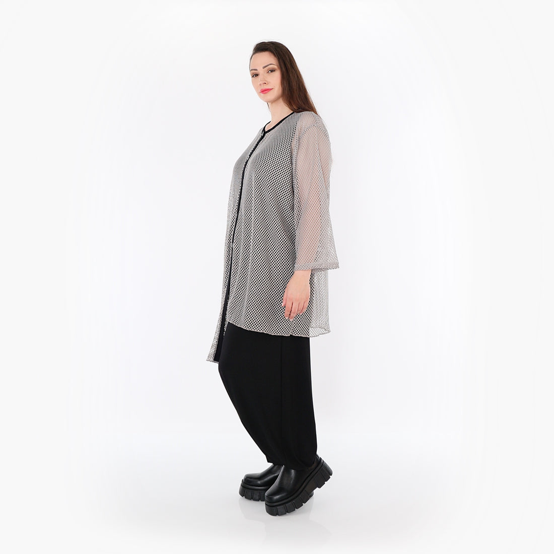  AKH Fashion Bluse in asymmetrischer Form, aus Baumwolle, 1500.07101, Grau/Schwarz, Schick