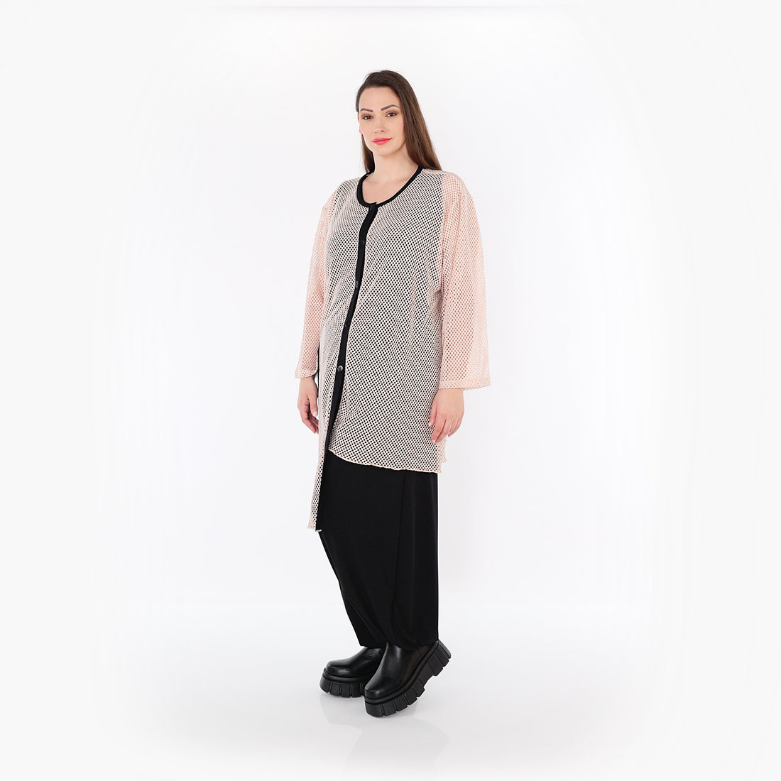  AKH Fashion Bluse in asymmetrischer Form, aus Baumwolle, 1500.07101, Mauve/Schwarz, Schick