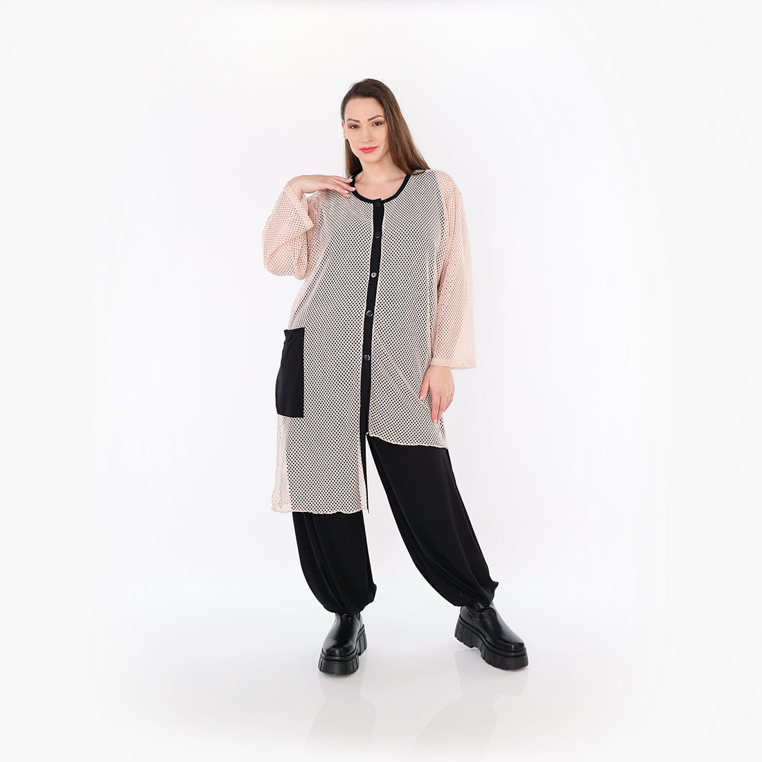  AKH Fashion Bluse in asymmetrischer Form, aus Baumwolle, 1500.07101, Mauve/Schwarz, Schick