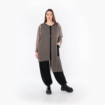  AKH Fashion Bluse in asymmetrischer Form, aus Baumwolle, 1500.07101, Taupe/Schwarz, Schick