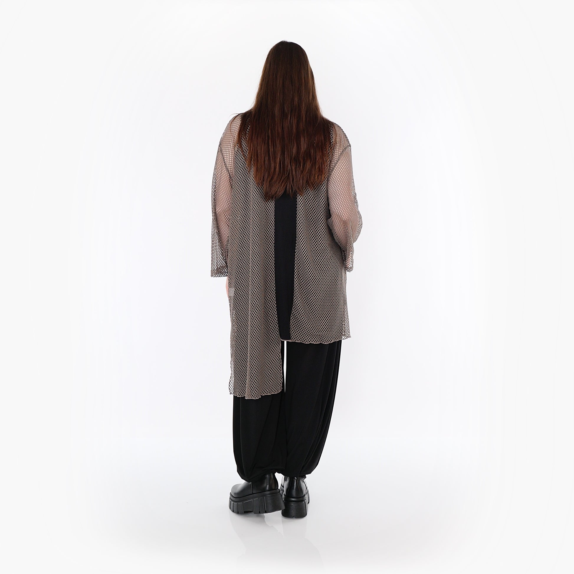  AKH Fashion Bluse in asymmetrischer Form, aus Baumwolle, 1500.07101, Taupe/Schwarz, Schick