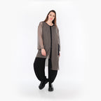  AKH Fashion Bluse in asymmetrischer Form, aus Baumwolle, 1500.07101, Taupe/Schwarz, Schick