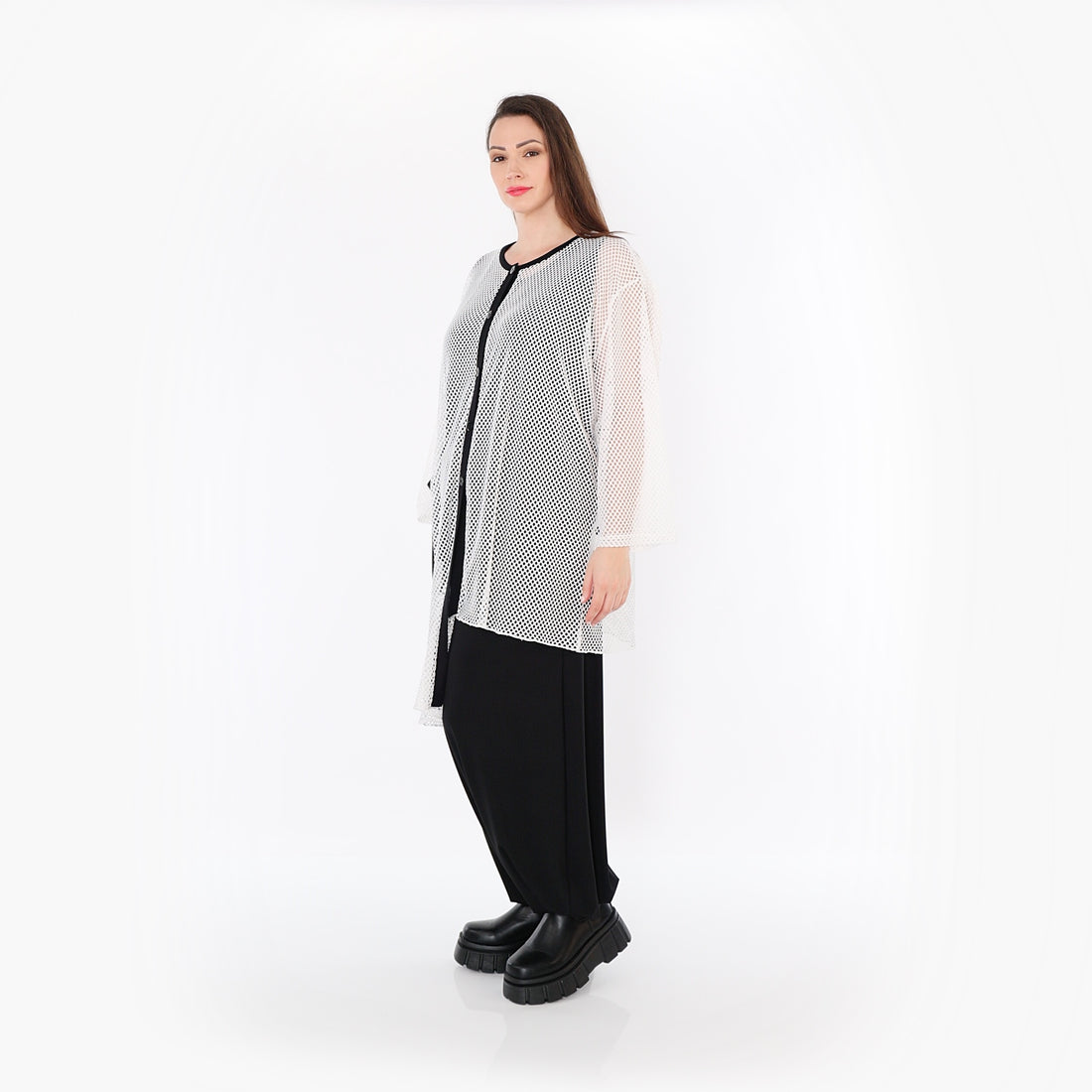  AKH Fashion Bluse in asymmetrischer Form, aus Baumwolle, 1500.07101, Weiß/Schwarz, Schick