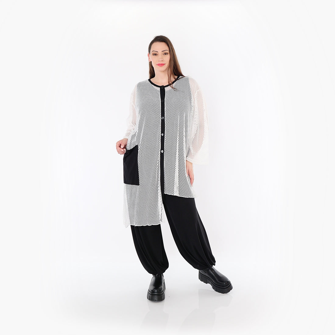  AKH Fashion Bluse in asymmetrischer Form, aus Baumwolle, 1500.07101, Weiß/Schwarz, Schick