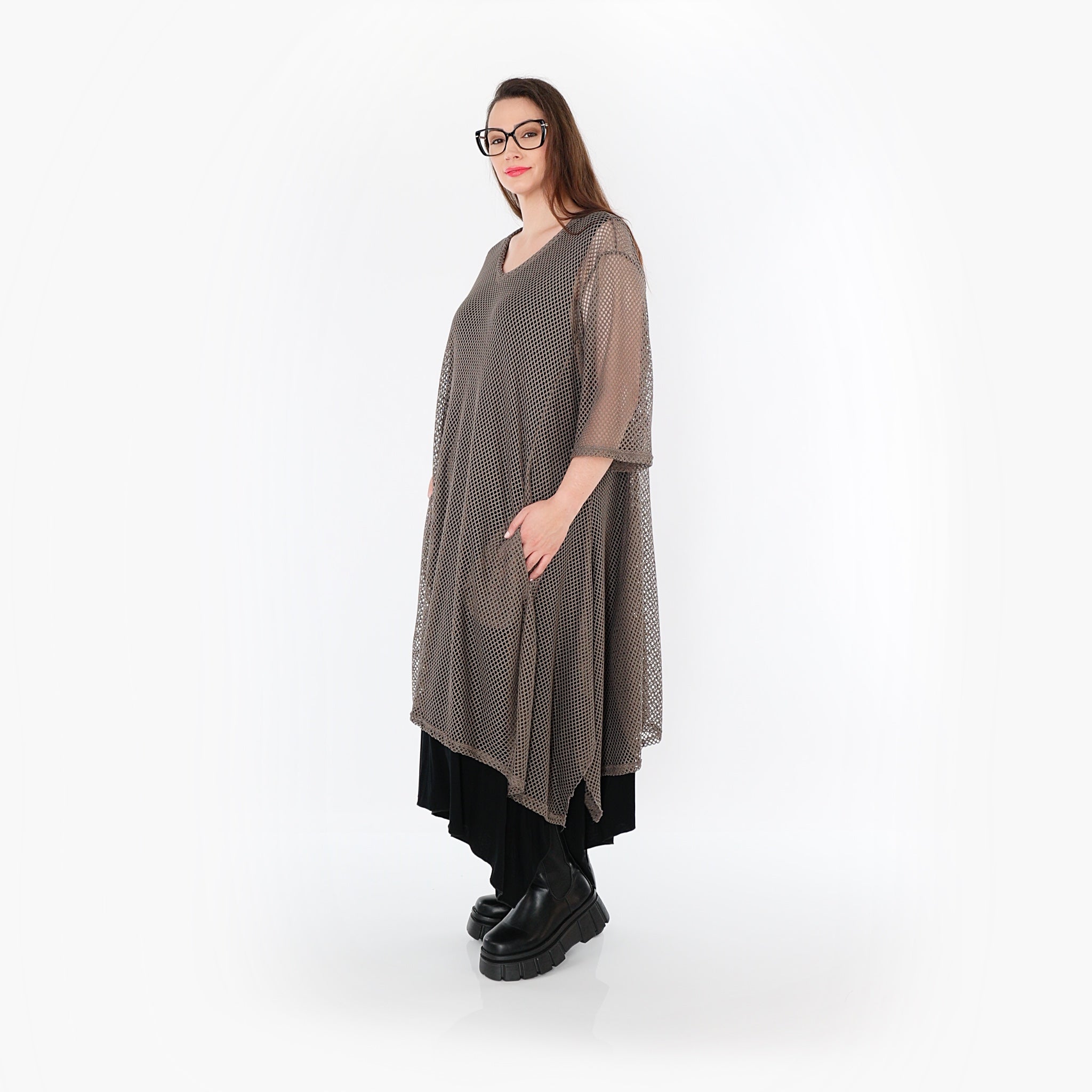 A-Form Bigshirt von AKH Fashion aus Baumwolle, 1500.07108, Taupe, Ausgefallen, Zeitlos