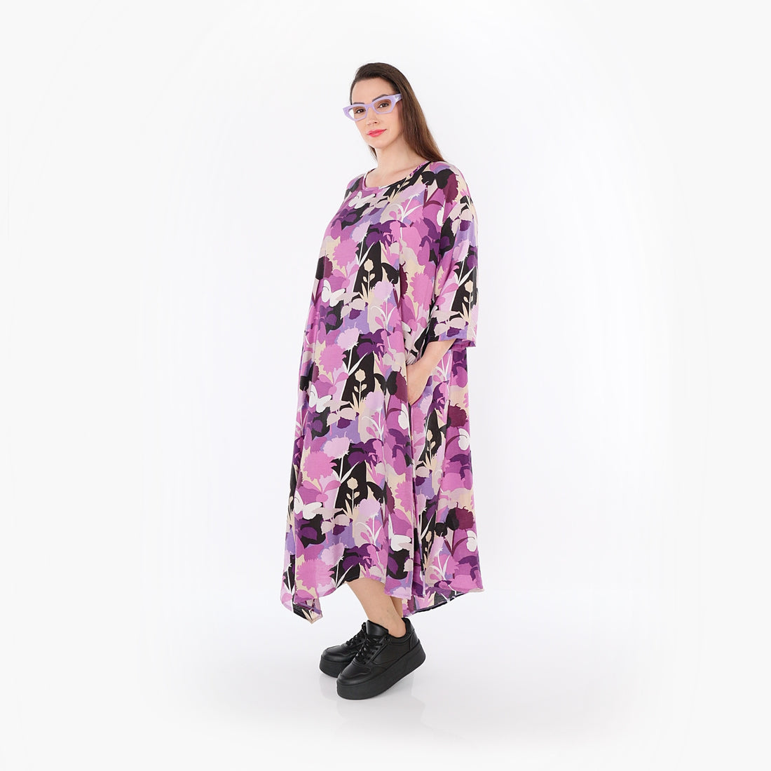  Ballonkleid von AKH Fashion aus Viskose, 1506.01927, Lila/Multicolor, Blumen, Ausgefallen
