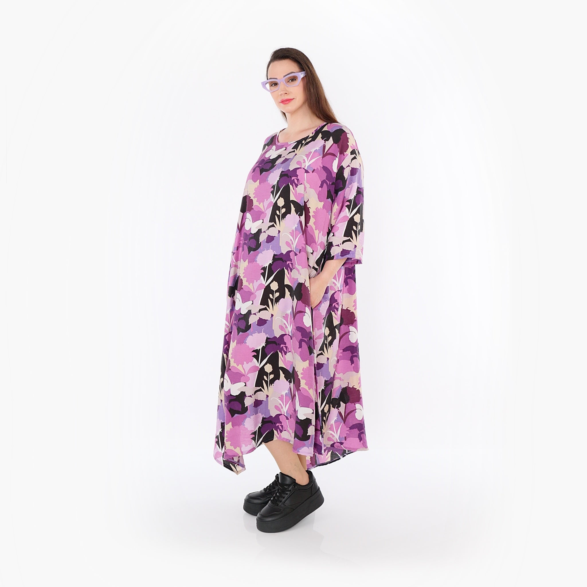  Ballonkleid von AKH Fashion aus Viskose, 1506.01927, Lila/Multicolor, Blumen, Ausgefallen