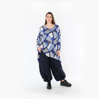  A-Form Bigshirt von AKH Fashion aus Materialmix, 1511.01019, Blau/Weiß/Marine, Abstrakt