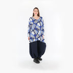  A-Form Bigshirt von AKH Fashion aus Materialmix, 1511.01019, Blau/Weiß/Marine, Abstrakt