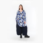  AKH Fashion Bigshirt in Glocken-Form, aus Materialmix, 1511.00592, Blau/Weiß/Marine, Schick