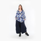  AKH Fashion Bigshirt in Glocken-Form, aus Materialmix, 1511.00592, Blau/Weiß/Marine, Schick