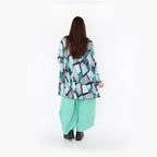  AKH Fashion Bigshirt in Glocken-Form, aus Materialmix, 1511.00592, Grün/Weiß/Marine, Schick