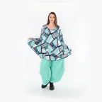  AKH Fashion Bigshirt in Glocken-Form, aus Materialmix, 1511.00592, Grün/Weiß/Marine, Schick