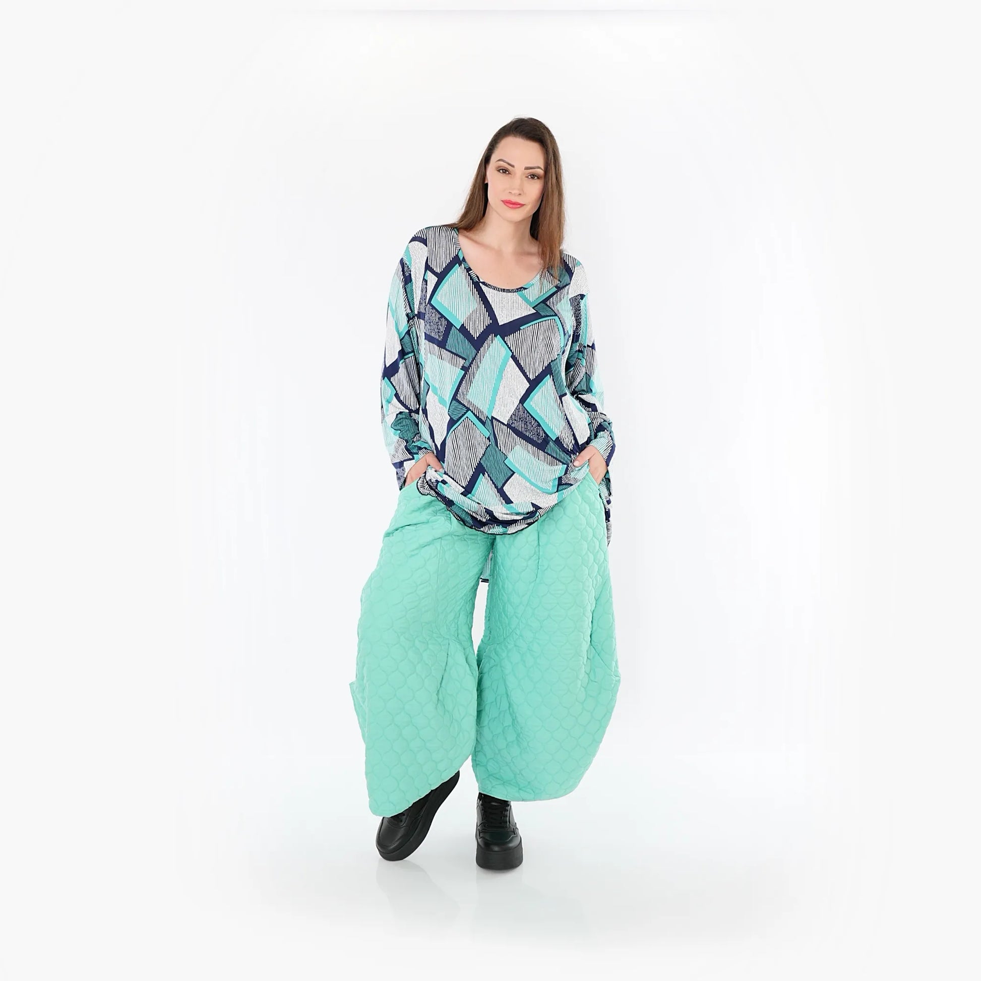  Ballonhose von AKH Fashion aus Materialmix, 1450.06631, Mintgrün, Jacquard, Schick, Schick