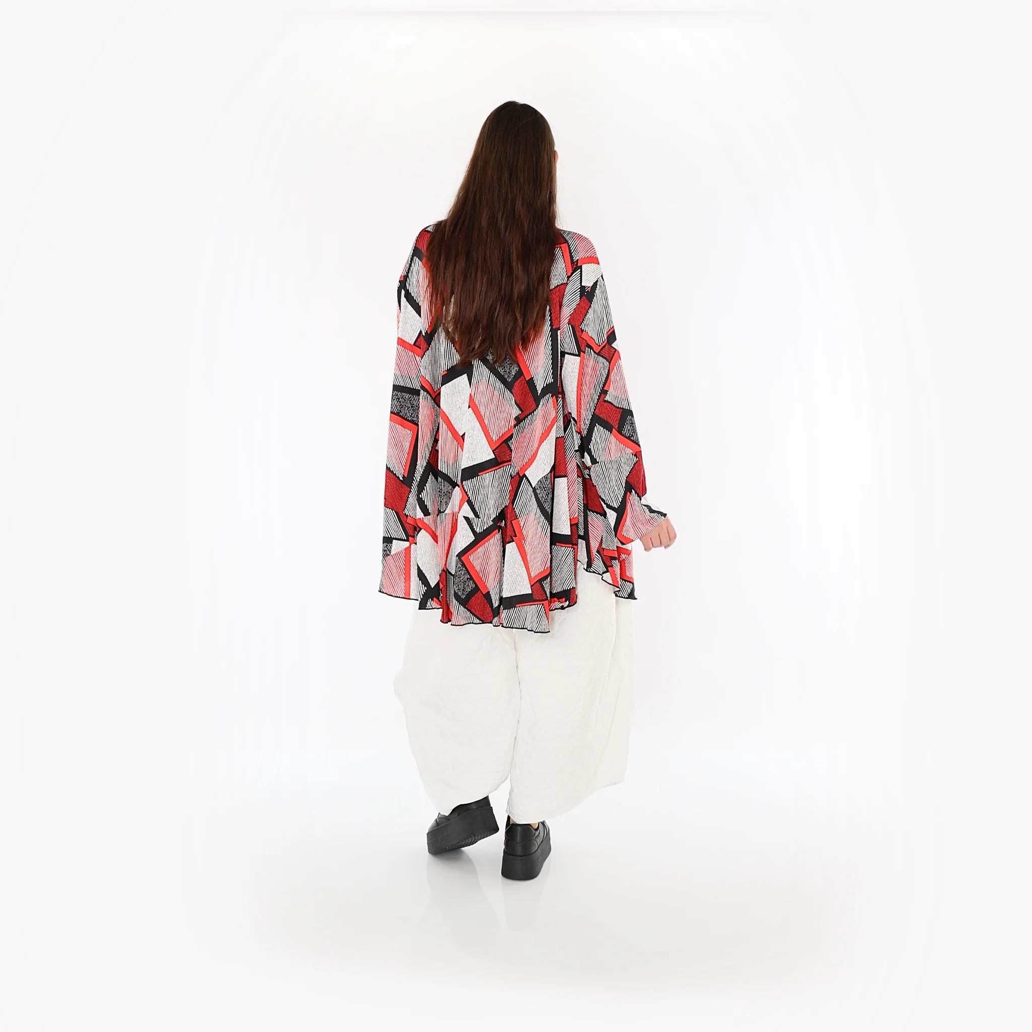  AKH Fashion Bigshirt in Glocken-Form, aus Materialmix, 1511.00592, Rot/Weiß/Schwarz, Schick