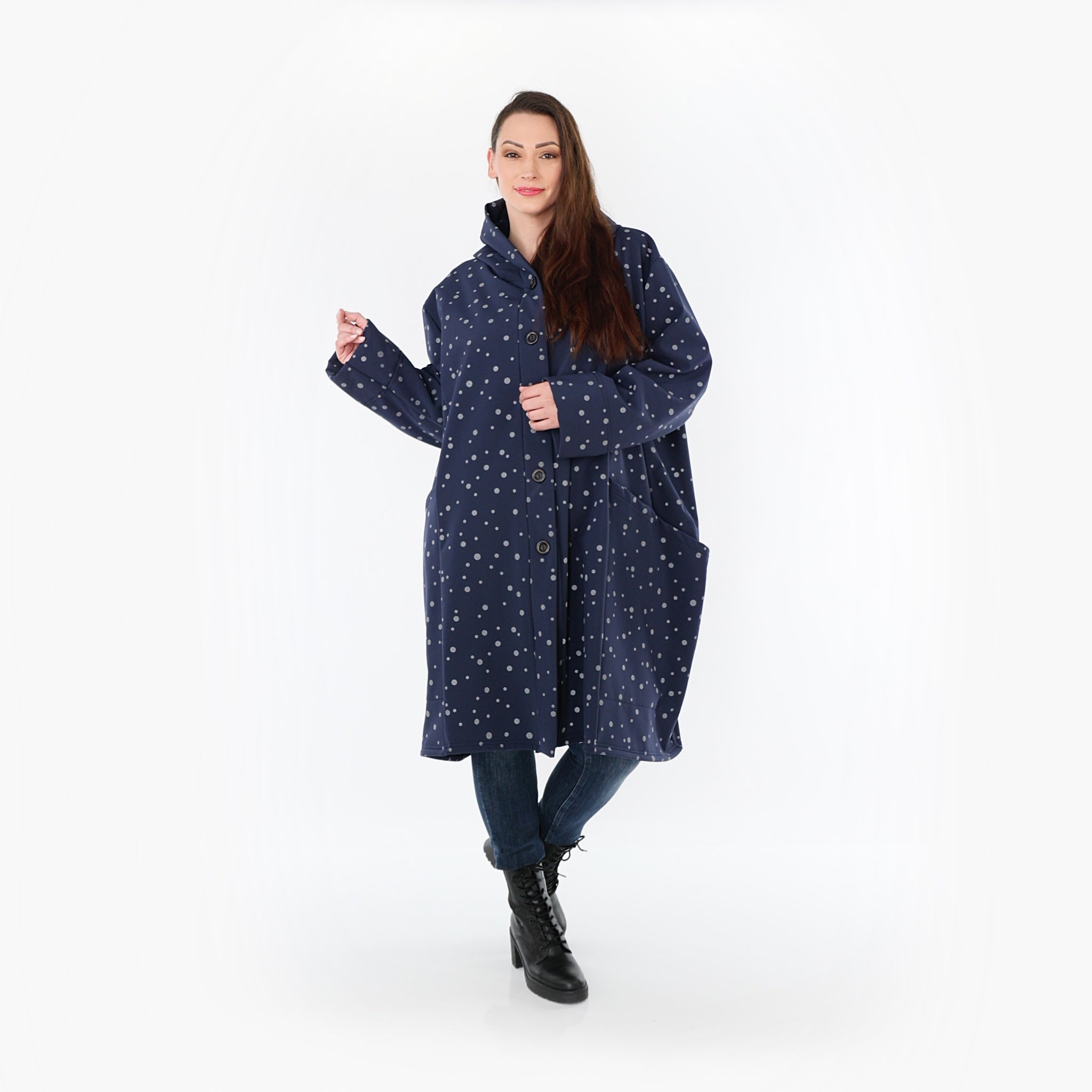  Ballonjacke von AKH Fashion aus Polyester, 1512.06660, Marine/Grau, Punkte, Ausgefallen