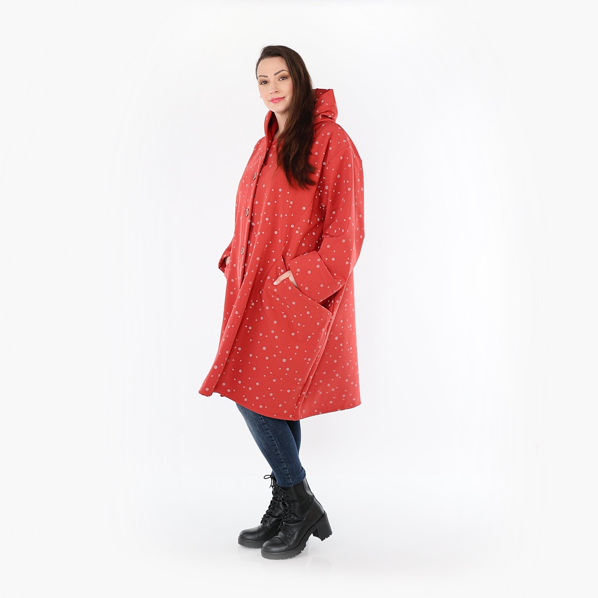  Ballonjacke von AKH Fashion aus Polyester, 1512.06660, Rot/Grau, Punkte, Ausgefallen