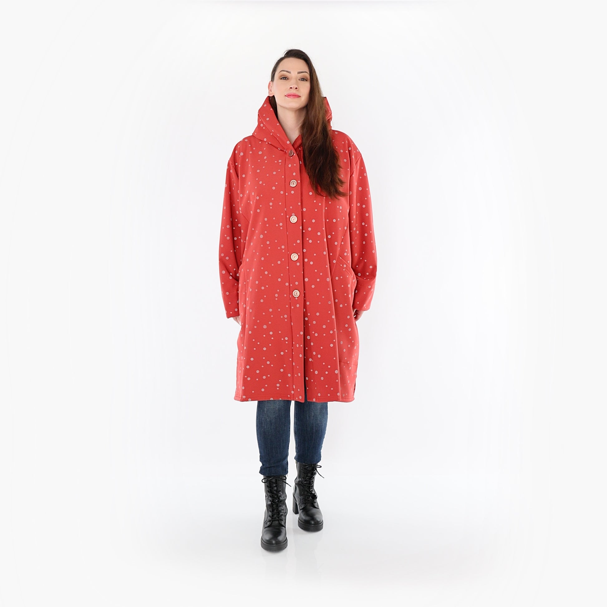  Ballonjacke von AKH Fashion aus Polyester, 1512.06660, Rot/Grau, Punkte, Ausgefallen