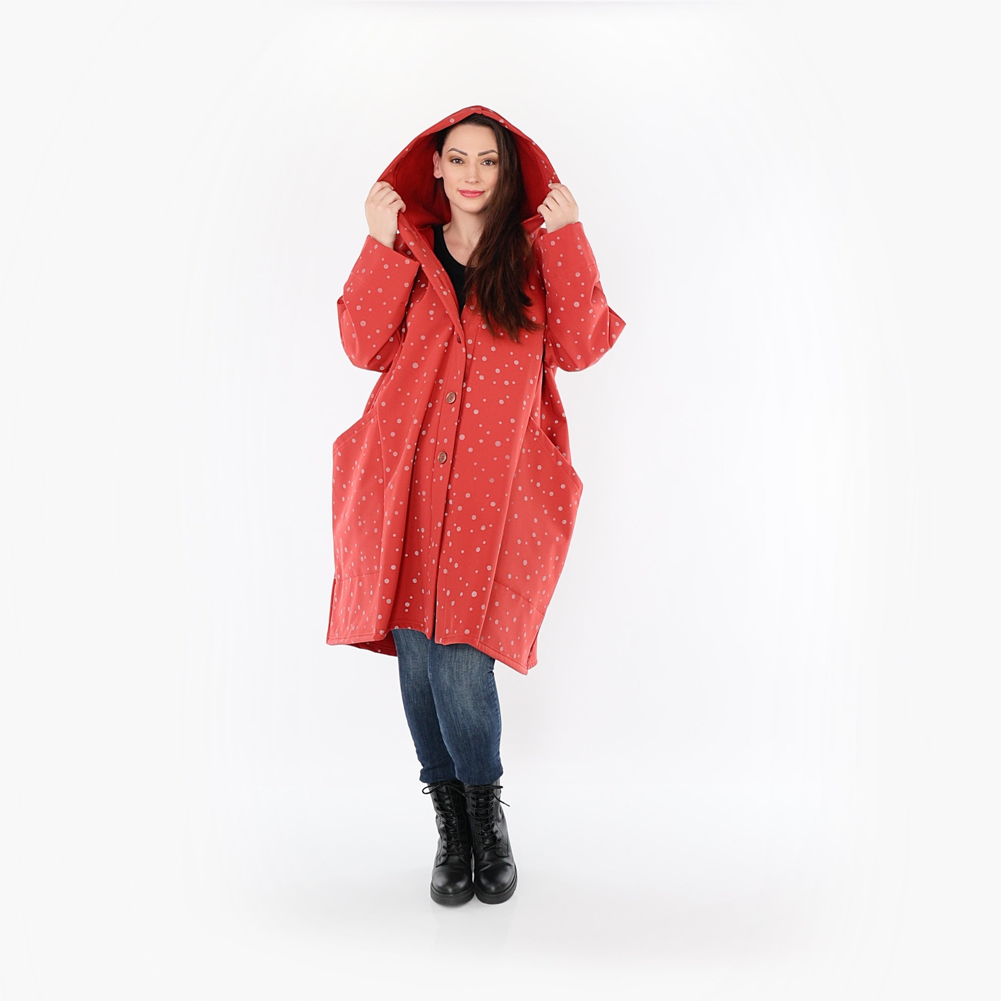  Ballonjacke von AKH Fashion aus Polyester, 1512.06660, Rot/Grau, Punkte, Ausgefallen