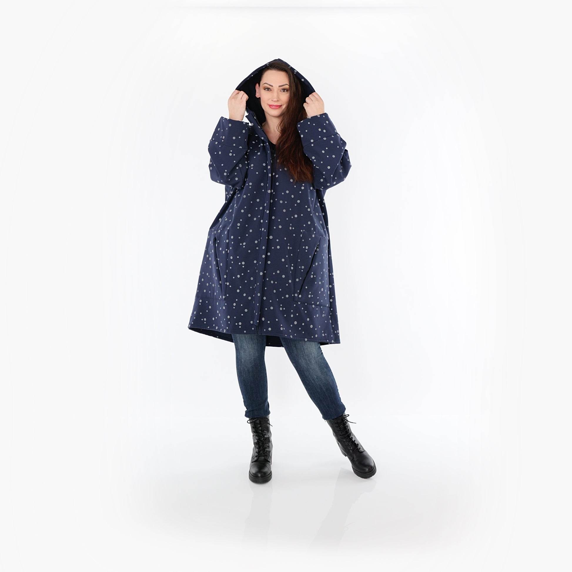  AKH Fashion Mantel in gerader Form, aus Polyester, 1512.07035, Marine/Grau, Punkte, Schick